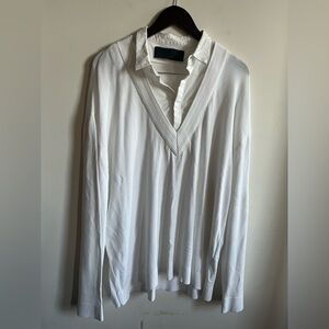 juun j Layered Knit V-neck White Shirt